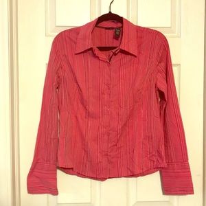 Tangents Hot Pink and Black Striped Button Up